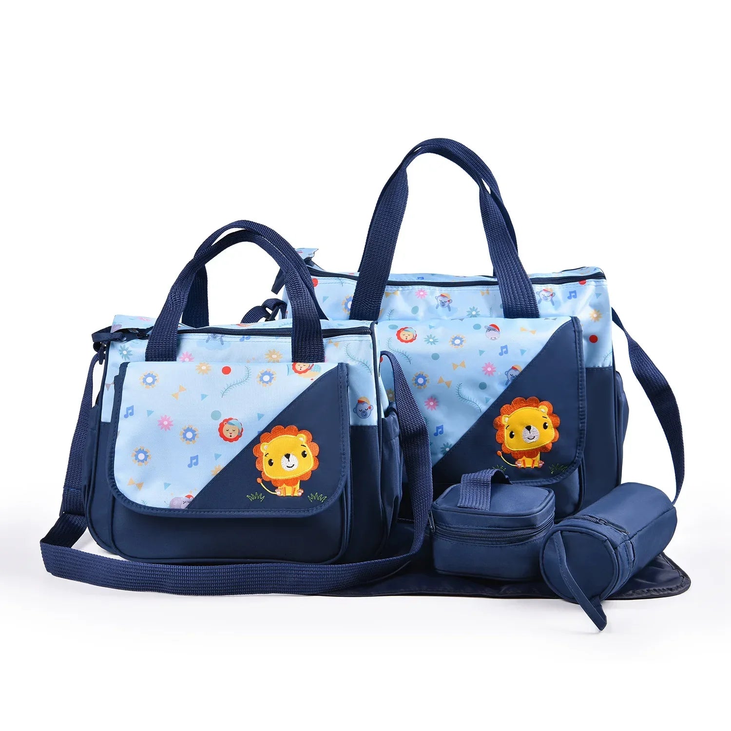 New Multifunctional Mommy Bag (5-Piece Set) - Cute Animal Printed Large Capacity Maternity Baby Diaper Bag Suitable for Travel