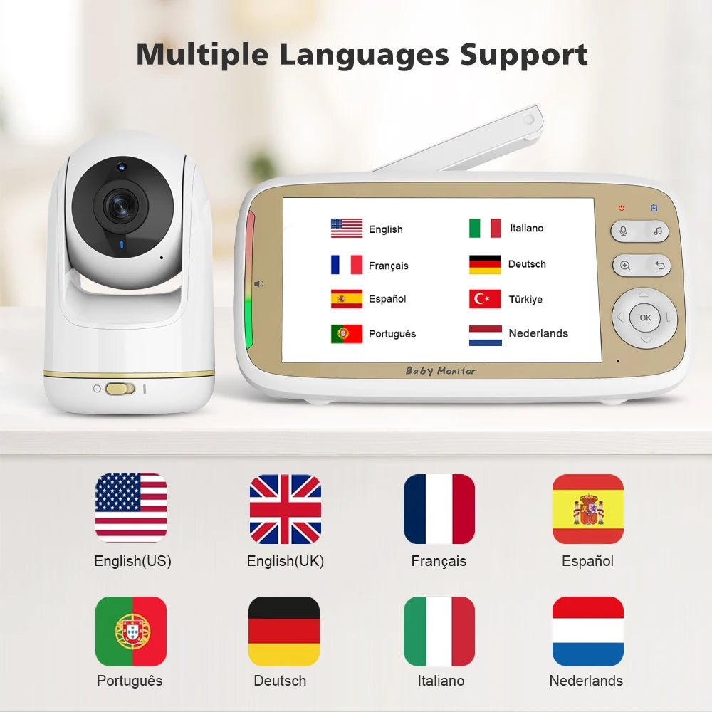 5'' Wireless Baby Monitor Camera 3X Zoom Pan Tilt Video Audio Support Feelbaby Phone APP and LCD Monitor Dual Control BabySitter