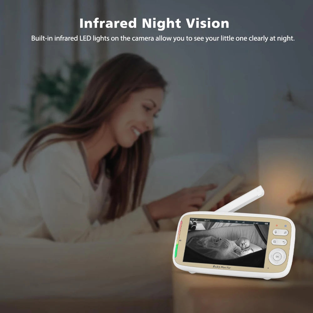 5'' Wireless Baby Monitor Camera 3X Zoom Pan Tilt Video Audio Support Feelbaby Phone APP and LCD Monitor Dual Control BabySitter