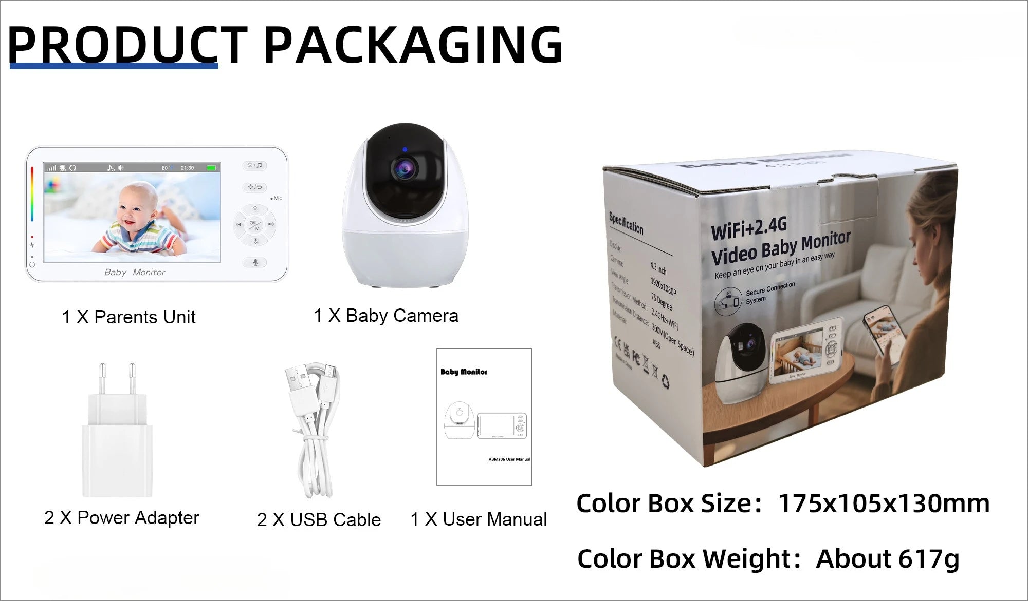 Video Baby Monitor 4.3 Inch Display Screen PTZ IP Camera with Night Light Auto Tracking APP Remote View Control Surveillance