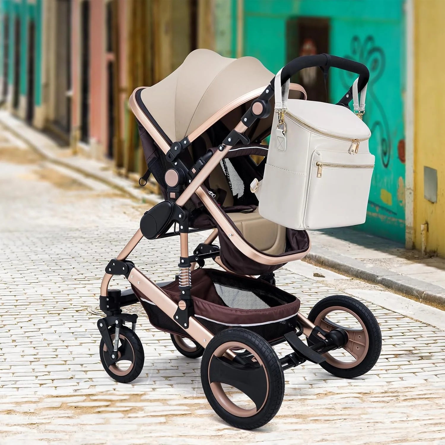 Diaper Bag Backpack Leather Backpack for Women Travel Backpack Baby Bag Large with Troller Straps Capacity for Wet Clothes