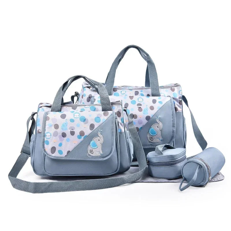 New Multifunctional Mommy Bag (5-Piece Set) - Cute Animal Printed Large Capacity Maternity Baby Diaper Bag Suitable for Travel