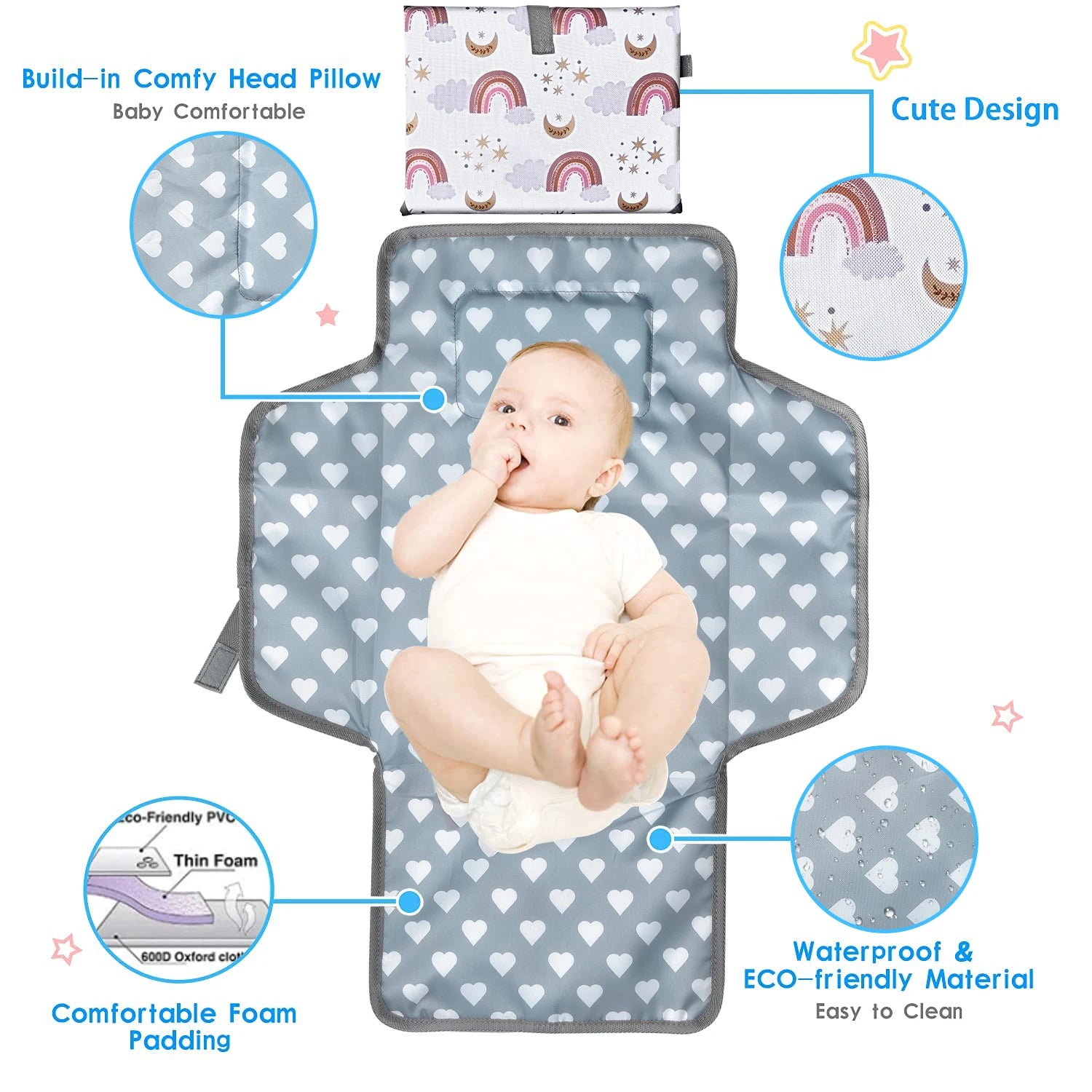 Portable Diaper Changing Pad - Waterproof Foldable Baby Changing Mat - Travel Diaper Change Mat - Lightweight Changing Pads